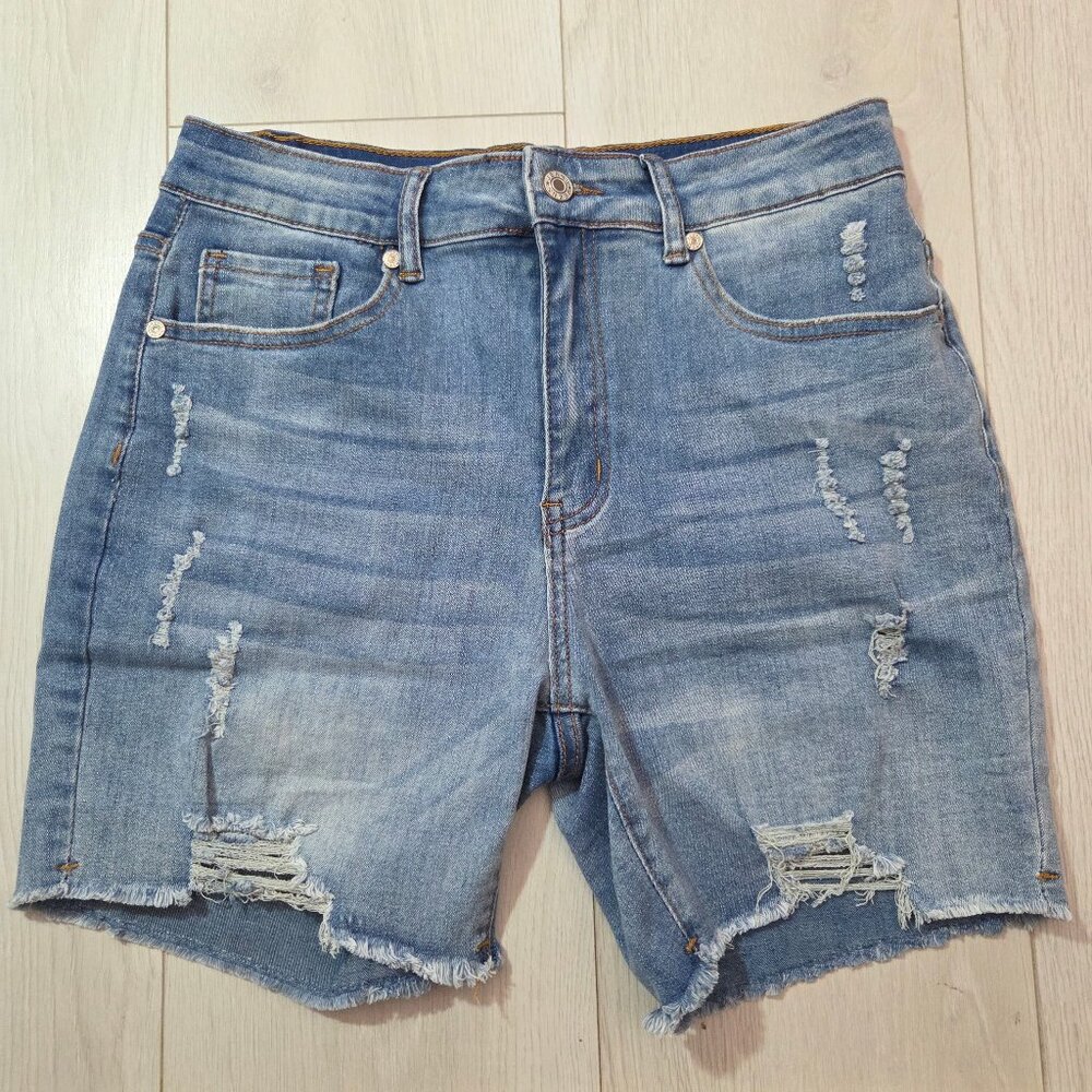 Amazon Denim Shorts Womens 28-6 Cutoff Frayed Ripped Jeans Mini Medium Wash - Picture 2 of 9